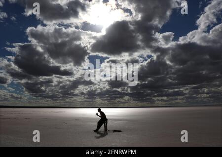 Lake Tyrrell Victoria Australia . A salt crusted often dry lake in the Mallee district of north western Victoria. Stock Photo