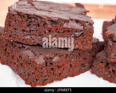 Close-up of the structure and pieces of beet, inside home made chocolate beetroot brownies Stock Photo