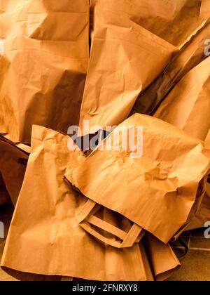 A pile of brown crumpled paper bags Stock Photo