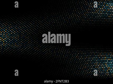 Abstract black background halftone effect Blue Gold Round Particles Stock Vector