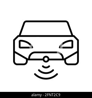 Autonomous smart car line icon. Driverless automobile. Intelligent vehicle outline. Self driving auto. Futuristic transport. NFC technology. Vector Stock Vector