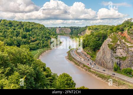 View from the Clifton Suspension Bridge into the Avon River Valley, Bristol, Somerset, England Stock Photo