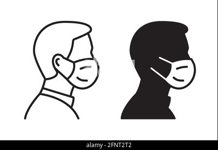 Man profile face in medical mask icon. Vector illustration isolated on white. Stock Vector