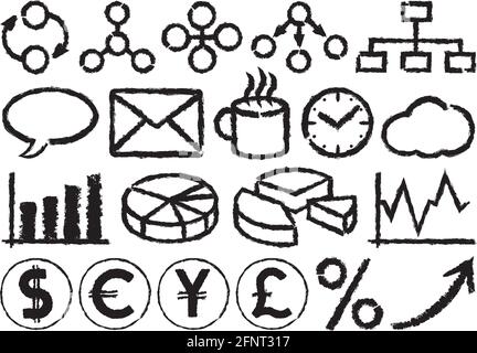 Business Icons. A set of 20 business symbols drawn by hand. Stock Vector