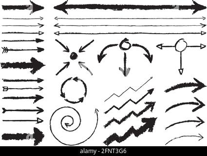 A set of 30 hand drawn arrows of different shapes and sizes. Stock Vector