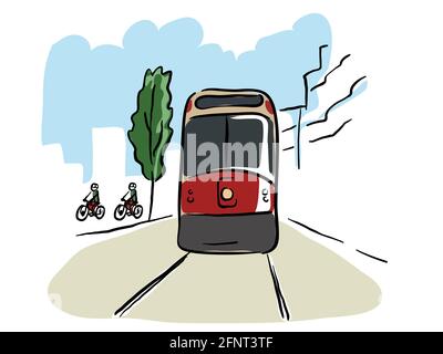 Modern tram moving vector illustration Stock Vector