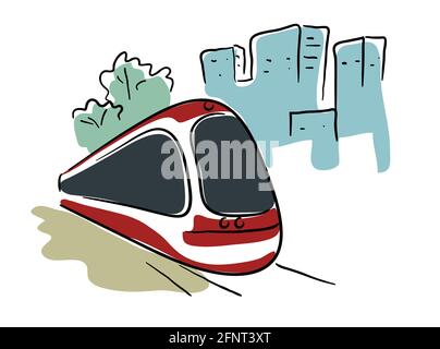 Urban train Illustration vector city scape Stock Vector