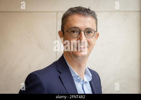 CEO ad interim Bpost Dirk Tirez poses for the photographer during a session of the commission for mobility, public companies and infrastructures, Wedn Stock Photo