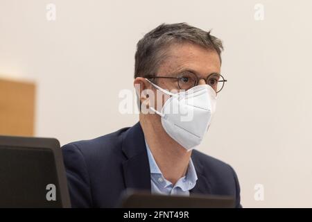 CEO ad interim Bpost Dirk Tirez pictured wearing a mouth mask during a session of the commission for mobility, public companies and infrastructures, W Stock Photo