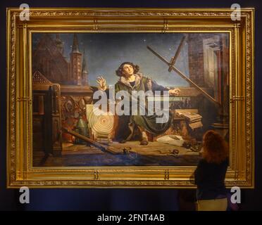 National Gallery, London, UK. 18 May 2021. An iconic painting of astronomer Copernicus by Jan Matejko (Polish, 1838-93) will be on display at the National Gallery from 21 May - 22 August 2021. Titled ’The Astronomer Copernicus: Conversations with God‘, the large canvas is on loan from The Jagiellonian University Museum, Krakow. Credit: Malcolm Park/Alamy