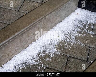 Hail on the ground after the storm. Spring hail balls after heavy ...