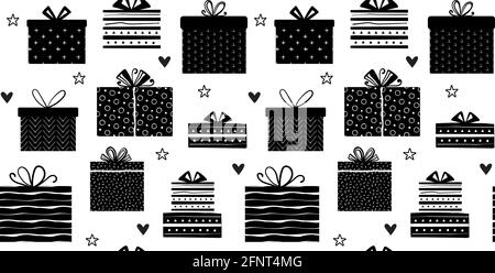 Gift seamless hand made pattern. Black white vector patterns for web, fabric, wrapping paper. Vector illustration Stock Vector