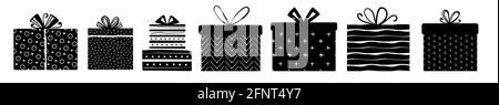 Gifts hand made set for greeting cards, patterns, wrapping paperr. Black white vector patterns on gifts. Vector illustration Stock Vector