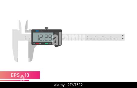Digital vernier caliper with display and numeric scale. Tools for technical specialists. Flat vector illustration. Stock Vector