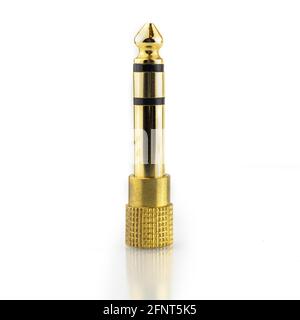 Audio jack plug converter from 3.5mm to 6.3mm isolated on white background, audio connector accessories Stock Photo