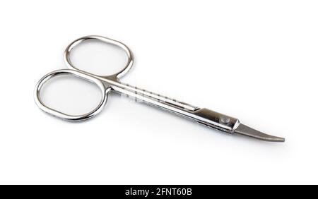 Manicure nail scissors isolated on white background, close-up photo Stock Photo