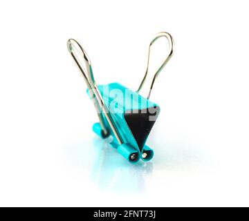 Close-up of colorful paper clips isolated on white background Stock Photo