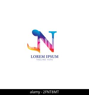 Colorful Letter N Alphabet Music Logo Design isolated on white background. Initial, Musical Note, Quaver, Eighth Notes logo concept. Rainbow Spectrum Stock Vector