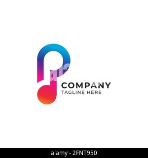 Futuristic and Colorful Letter P Alphabet Music Logo Design isolated on white background. Initial and Musical Note with negative space logo concept. Stock Vector