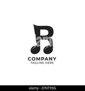 Letter R Alphabet Music Logo Design isolated on white color background. Initial and Musical Note logo concept. Stock Vector