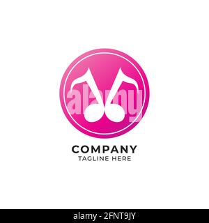 Letter V Alphabet Music Logo Design isolated on white background. Initial and Musical Note, Twin Quaver, Eighth Notes logo concept with Ellipse Shape. Stock Vector