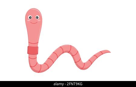 Cute worm character isolated on white background. Earthworm with smiling face in childish style. Vector cartoon illustration. Stock Vector
