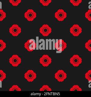 Seamless pattern with red poppy flowers on black background. Wild scarlet bloom ornament. Vector fabric print. Eco, floral, natural, love wallpaper. Stock Vector