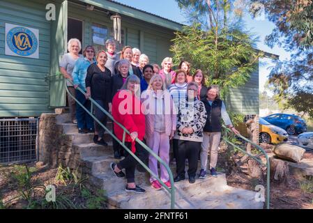 Ladies from the Country Womens Association (CWA) Castle Hill Branch in front of their newly painted hall in Kenthurst, New South Wales, Australia Stock Photo