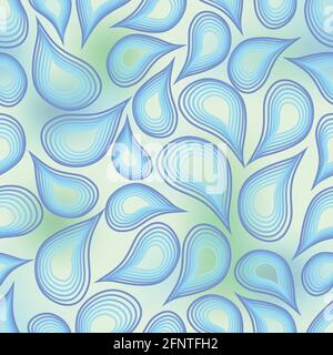 Vector seamless abstract background with outline drops in blue and green Stock Vector
