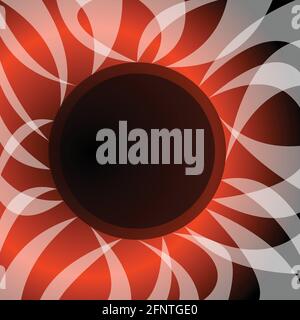 Abstract vector with theme solar eclipse. Wavy rays surround the black circle, in the background fiery glow Stock Vector