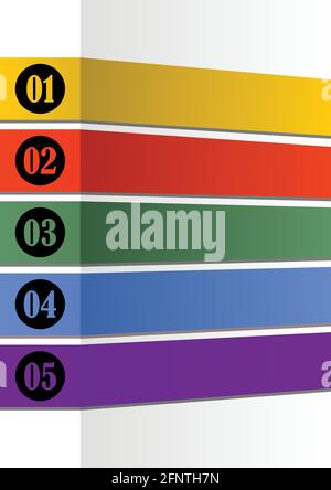 Infographic template for presentation of five options or steps with blank frames for own message in paper strip design Stock Vector