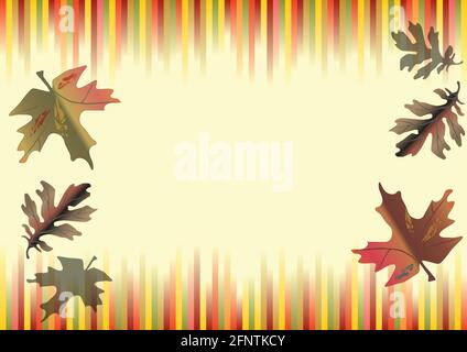 Autumn horizontal vector background with colored strips in autumn colors on top and bottom edge and colored leafs. Vector EPS10 Stock Vector