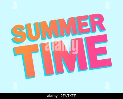 Summer time 3d gradient bold text. Horizontal composition with diagonal text on blue background. Design for advertising brochures, banners and posters Stock Vector
