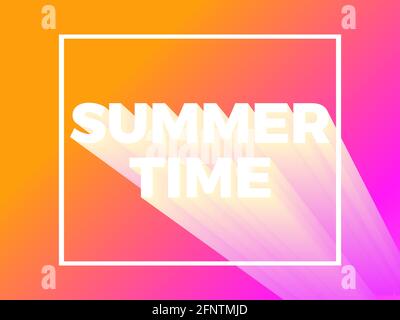 Summer time text in frame on gradient background. Yellow and pink gradient color. 80s retro sci-fi 3D text. Design for advertising brochures, banner a Stock Vector