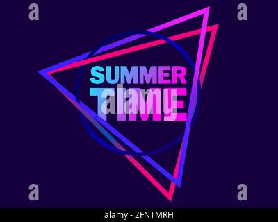 Summer time, 80s style banner with geometric shapes. Circle in triangles with a gradient. Synthwave and retro wave style. Retro abstract background fo Stock Vector