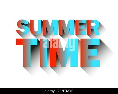 Summer time, text isolated on white background. Gradient of red and blue. Letters with long shadow. 80s retro design for fashion banners, posters and Stock Vector