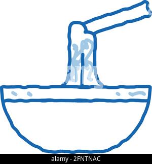 liquid cheese in fondue skewer bowl doodle icon hand drawn illustration Stock Vector