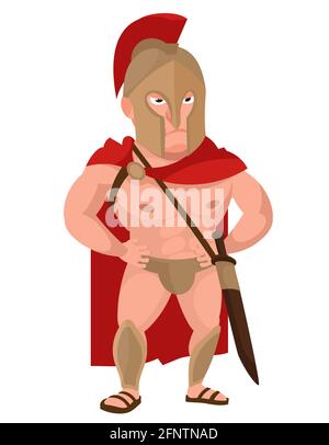 Spartan warrior with hands on his belt. Male character in cartoon style. Stock Vector