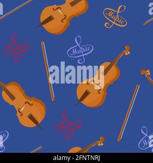 Contrabass with a bow. Stringed musical instruments. Illustration pattern. Flat vector Stock Vector