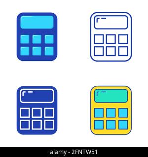 Calculator icon set in flat and line style. Math counting symbol. Vector illustration. Stock Vector