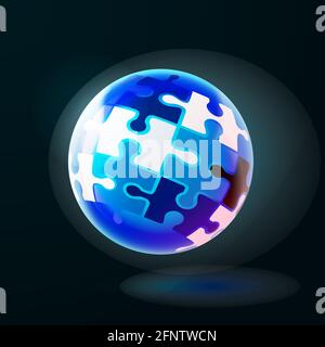 Colorful ball sphere with 3D puzzle concept . Dark background. Vector Stock Vector
