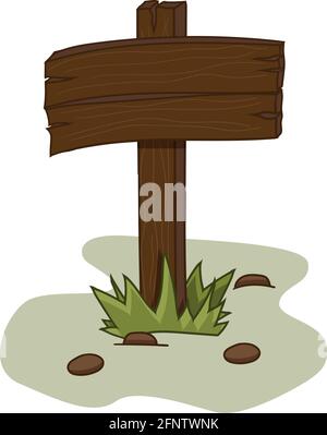UI UX design cartoon wooden sign. Vector illustration Stock Vector
