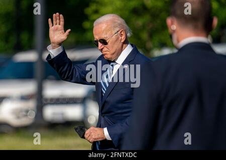 US President Joe Biden walks on the ellipse to board Marine One at the White House in Washington, DC on Wednesday, May 19, 2021. President Joe Biden Departs White House for Connecticut for the US Coast Guards 140th commencement. Photo by Tasos Katopodis/Pool/ABACAPRESS.COM Stock Photo