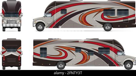 Recreational vehicle vector mockup on white for vehicle branding, corporate identity. All elements in the groups on separate layers for easy editing Stock Vector