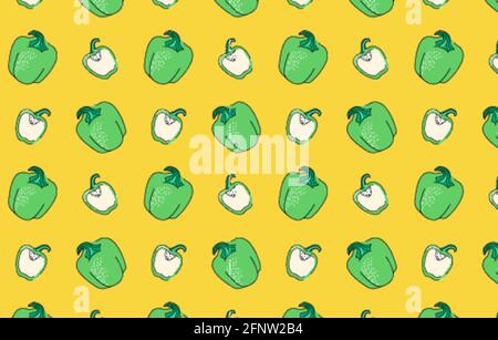 Bell pepper seamless pattern of sweet green pepper Stock Vector