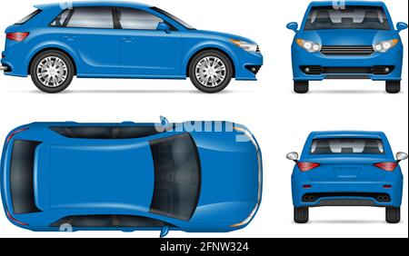 Compact crossover car vector mockup on white for vehicle branding, corporate identity. All elements in the groups on separate layers for easy editing Stock Vector