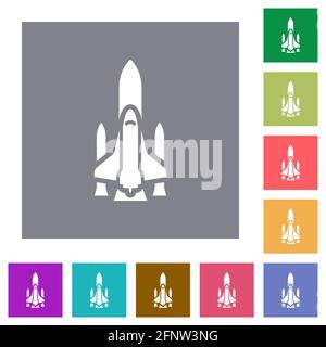 Space shuttle with launchers simple icons in color rounded square ...