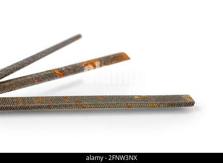 Different old rasp tool and equipment isolated on white background Stock Photo
