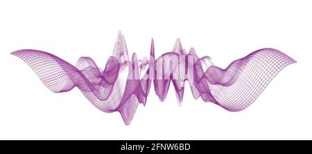 Equalizer purple sound waves or audio waves, visualization as abstract wireframe mesh structure on white background, science or research concept Stock Photo