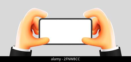 Cute hands holding mobile smart phone. Modern mockup. Vector illustration Stock Vector